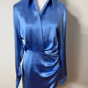 Zara Shimmering Blue Satiny Dress NWT Size Medium